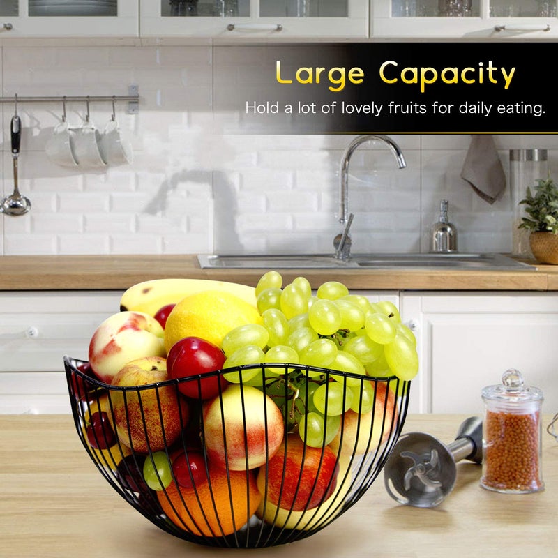 DMAR Wire Fruit Basket for Kitchen Counter with Wave Design. Black Fruit Bowl for Fruits & Veggies - Image 5